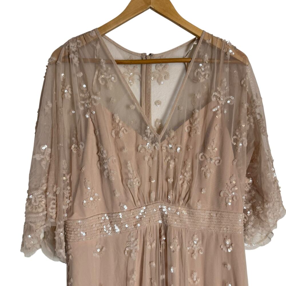 Mac Duggal Blush V Neck Embellished Flutter Sleeve A Line Formal Gown Size 10 - Picture 5 of 14